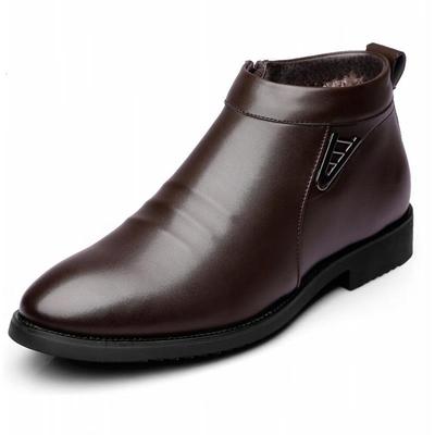 Företag chelsea boots herr vinter ankel boots herr läder dragkedja sida tjock konstgjord päls snö boots herr vinter klänning skor: Kastanjebrunt / 7.5
