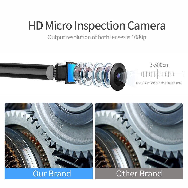 Newest WiFi Endoscope Camera 1080P HD 8mm Lens IP67 Dual Camera Led Light with 5m Hard Cable Endoscope for Android IPhone