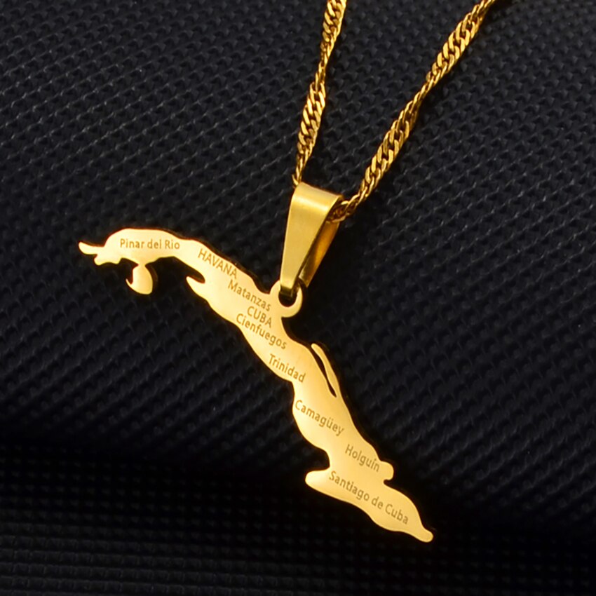 Anniyo cuba kaart met steden kettingen dames, kaart van cuba bedel hanger cubaanse sieraden  #238121