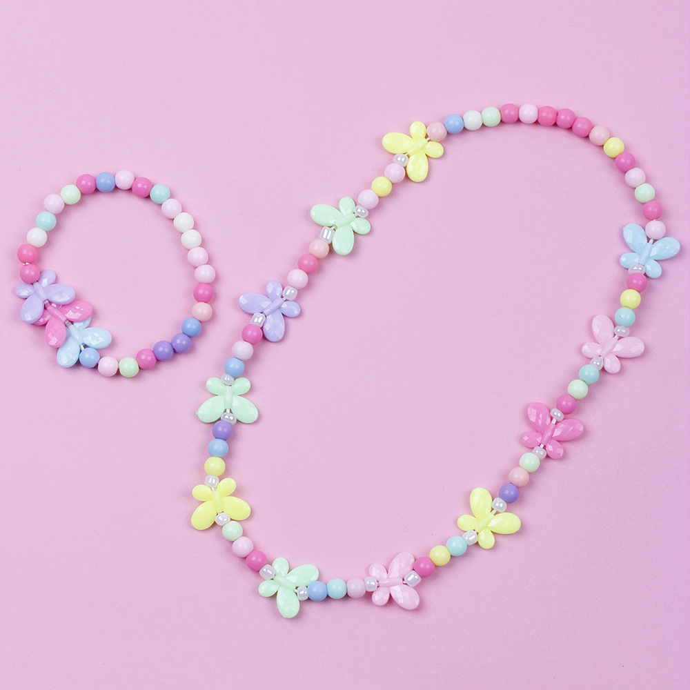 Conjunto de pulsera y collar dulce para niños, collar con cuentas coloridas de caramelo para niñas, joyería DIY al por mayor: Chapado en cobre envejecido