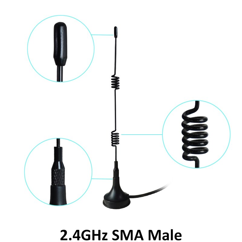 2 uds. De conector macho de antena Wifi de 2,4 Ghz, SMA 5dbi 2,4G, antena con base magnética con ventosa, cable de extensión de 3 metros, enrutador wi-fi
