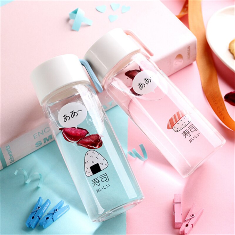 Bouteille d'eau en verre de 300 ML avec corde en Silicone, jolie bouteille d'eau Portable avec motif Sushi, pour enfant
