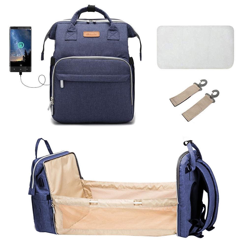 Baby Care Nappy Bag Moms Baby Bag Maternity Diaper Bag Backpack Waterproof Maternity Diaper Backpack With USB Changing Pad: Navy Blue