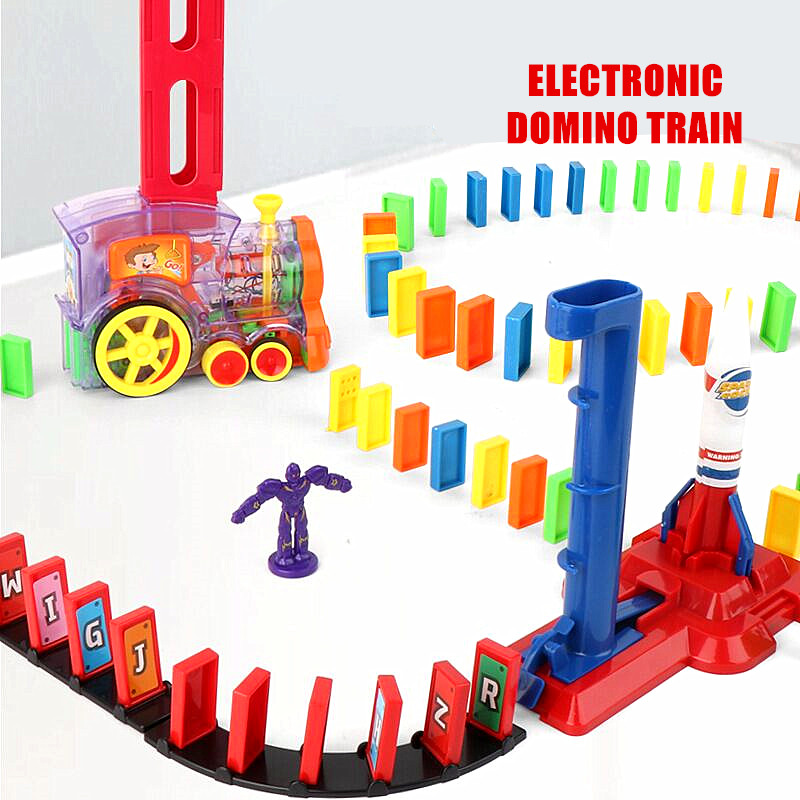 Dreng pige jul elektronisk tog domino spil med raket helikopter til børn juguetes pædagogiske domino blokke