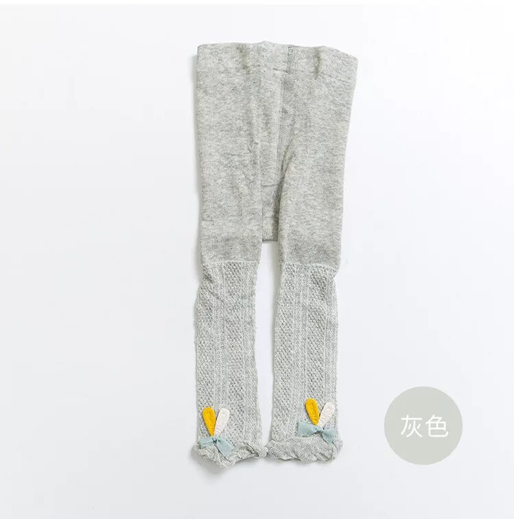Småbarn baby bomull stickade leggings vår sommar barn tunn sektion ihålig anti-mygg flicka kanin öra strumpbyxor: Grå / 0-1 år
