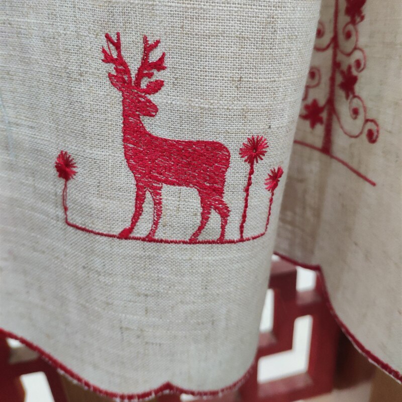 JUYANG. Rideau court de cerf de noël brodé en lin | Rideau de cerf de noël Rideau de rangement Rideau décoratif du café à café |