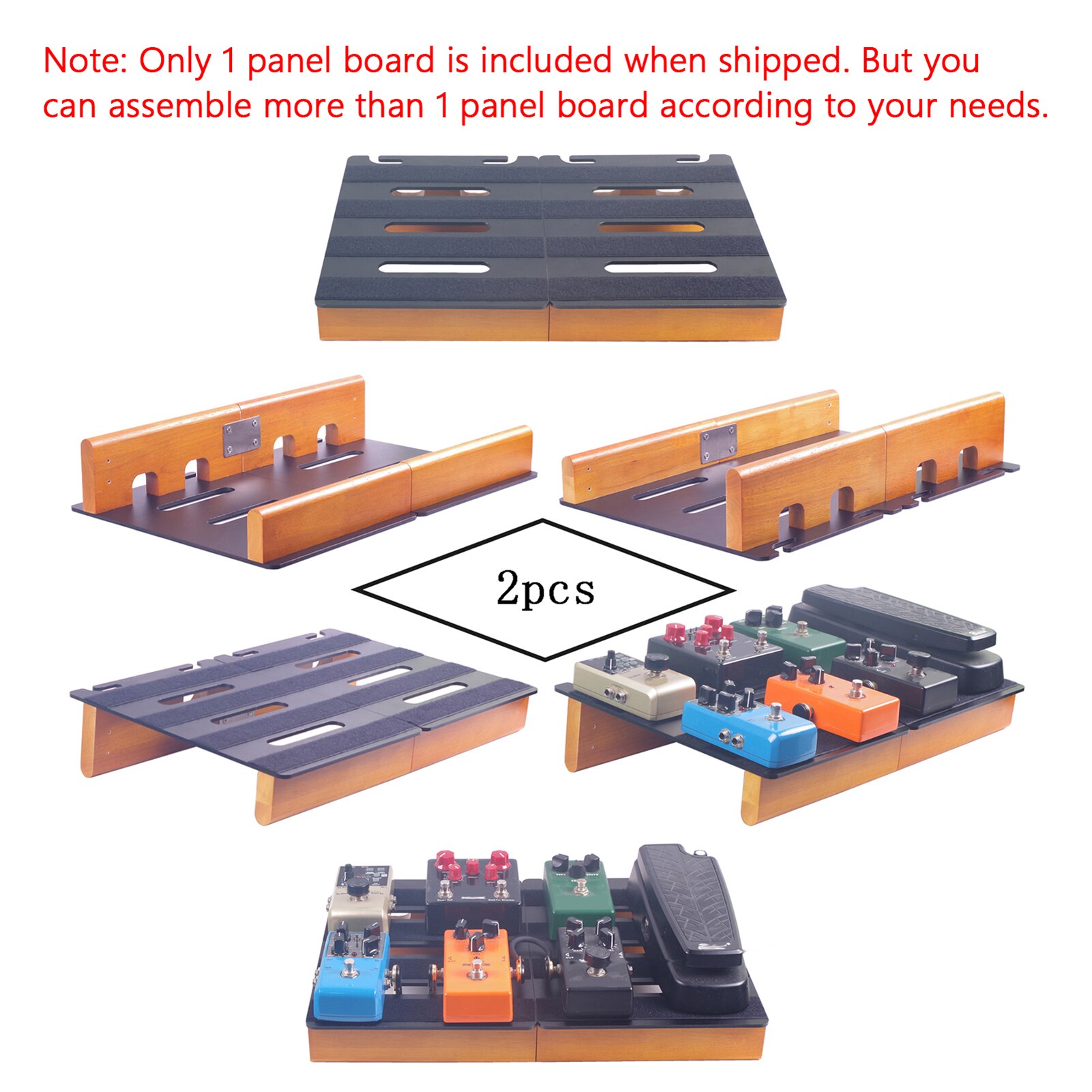 Guitar Effect Pedal Board DIY Kit Solid Wood and Aluminum Pedalboard 11.8-inch x 8.7-inch, with Arc Feet Pedal Footswitch Topper