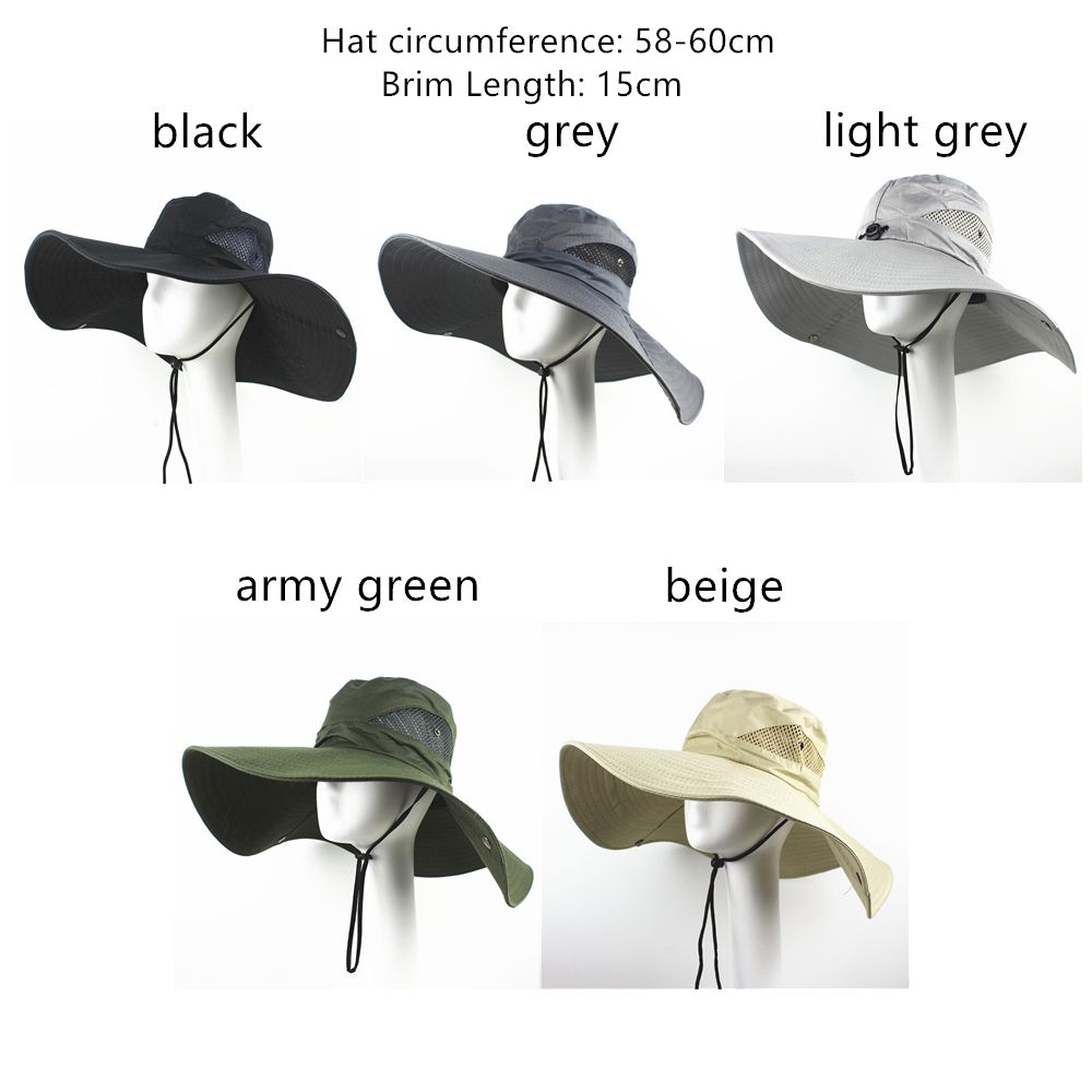 Hombres Mujeres Visera ancha Sombrero de ala Boonie Bucket Cap Verano Pesca Protección solar UV