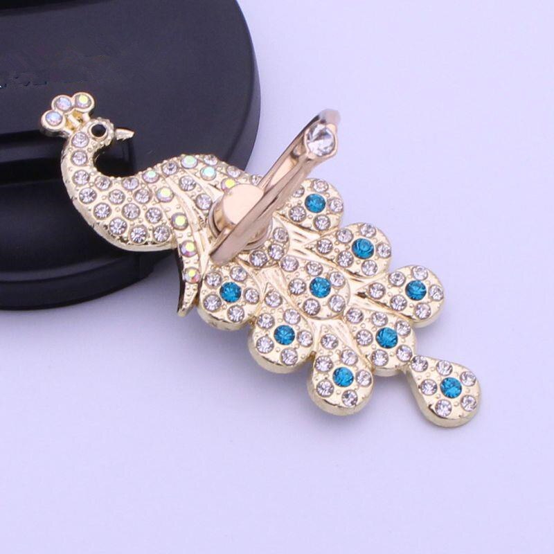 Luxurious 360 Degree Free Rotation Anti-fall Mobile Phone Ring Bracket Metal with Diamond Peacock Ring Buckle Bracket Stand: Blue