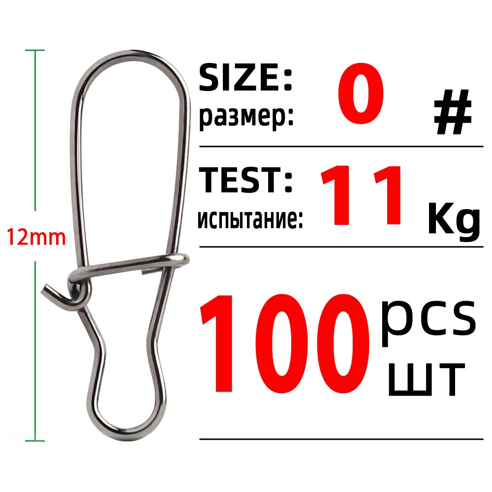 Dndyuju 100 stk fiskeri flot kroget snapstift i rustfrit stål fisketønde drejelig lokkestik fisketilbehør hav: Størrelse 0 (12mm 11kg)