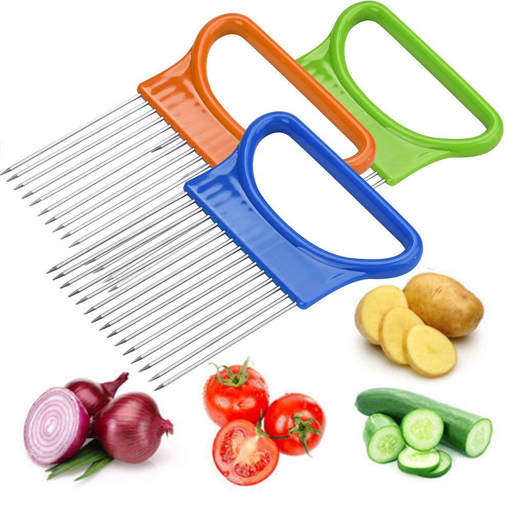 Zwiebel Tomaten Gemüse Schneidemaschine Schneiden Hilfe führen Halfter Obst schneiden Schneider Sicher Gabel Gerät Bequem Küche Kochen Werkzeug #4