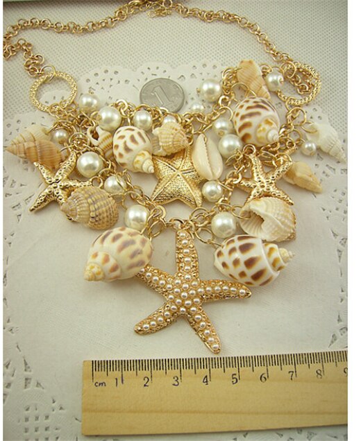 Nueva Shell estrella de mar gargantilla collares multicapa perla collares llamativos para mujer playa
