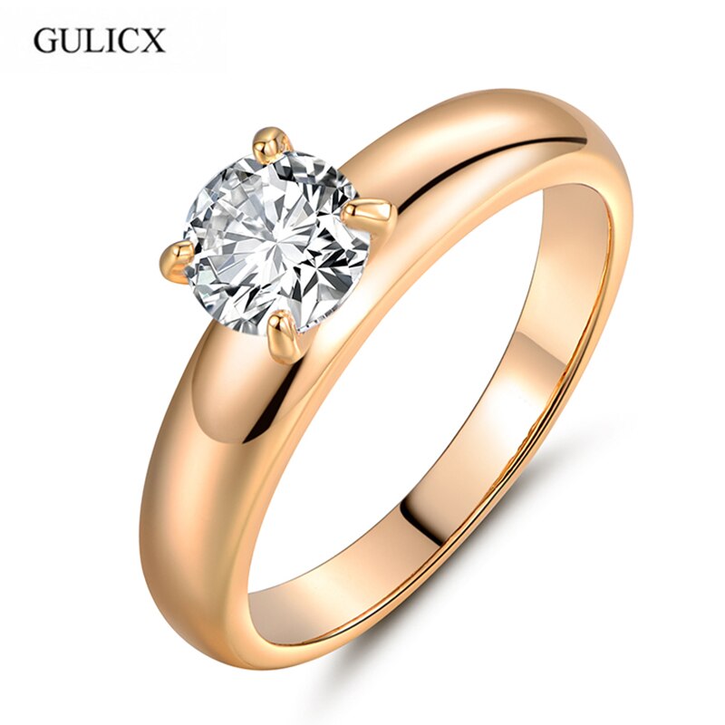 Gulicx aussagen ringe für frauen gold-farbe runden weißen österreichischen kristall ringe zirkon cz diamant-hochzeits-band-verlobungsring ring r083