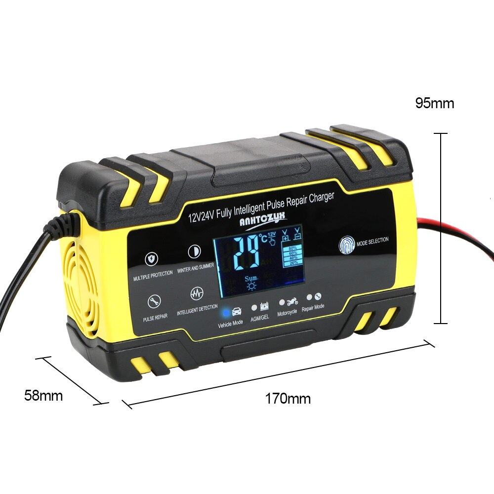 Wet Dry Lead Acid Battery-chargers 12V-24V 8A Full Automatic Car Battery Charger Pulse Repair Digital LCD Display