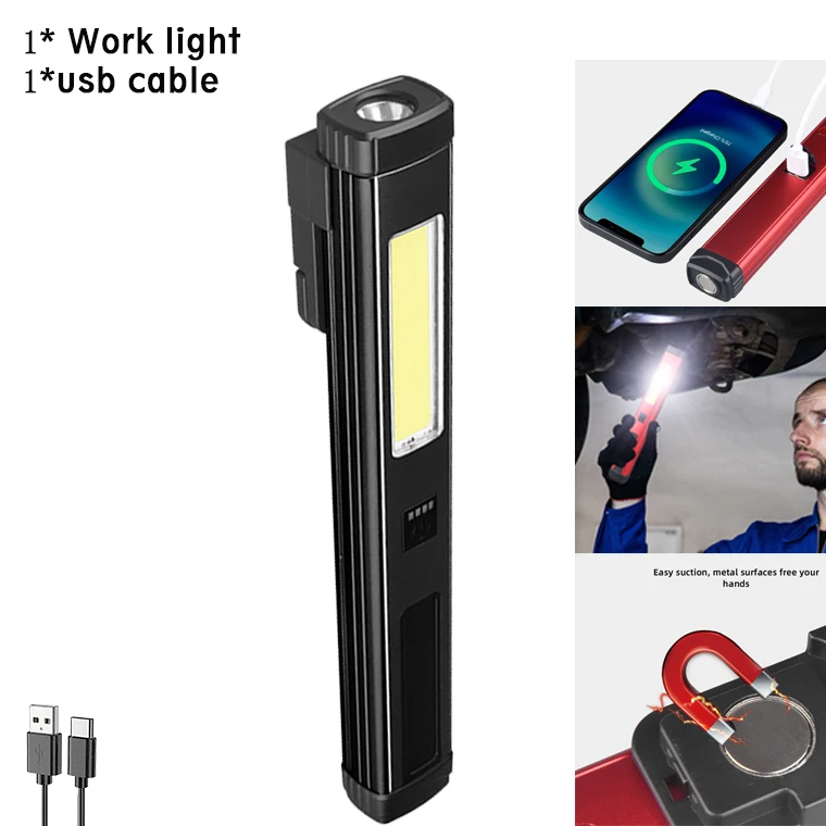 Linterna LED recargable por USB con imán y gancho, resistente al agua con luz roja, Banco de energía, trabajo de reparación, linterna de emergencia: changeable