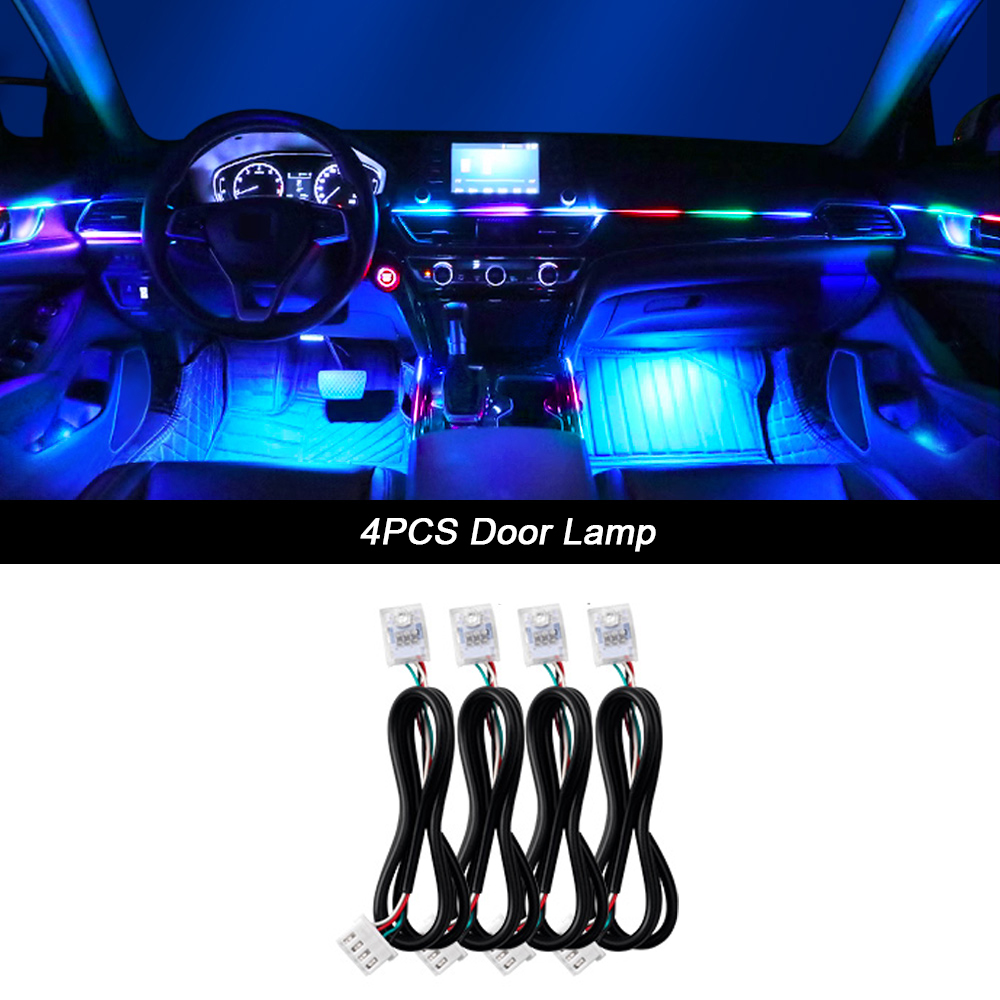 Luz ambiental para coche 18 en 1, tiras acrílicas de 64 colores, 110cm, 90cm, 75cm, 35cm, 20cm, colores completos, RGB, Interior del coche, Control por aplicación Bluetooth: Azul oscuro