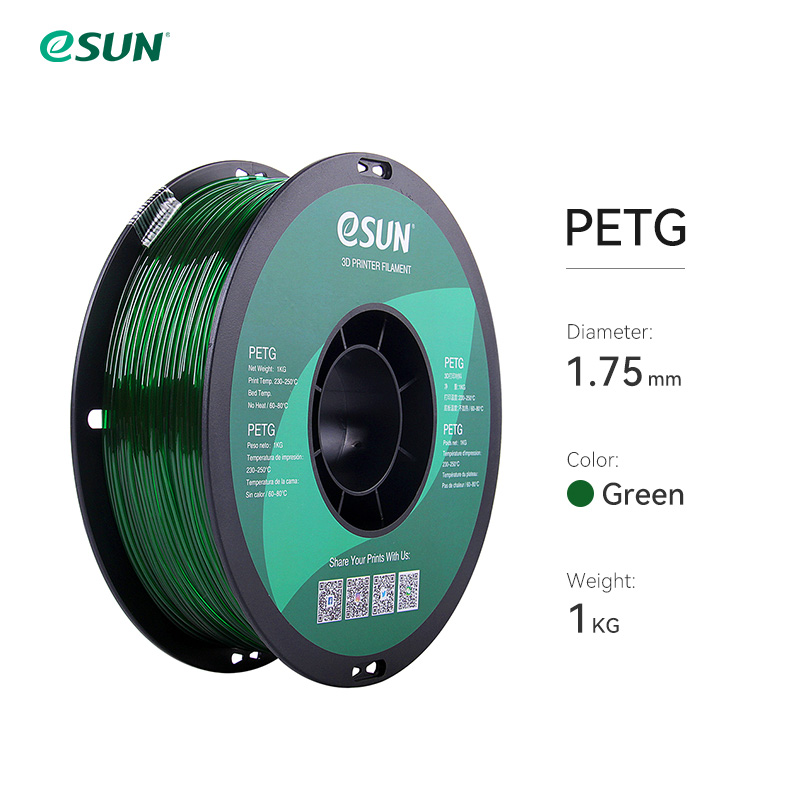 eSUN 3D Printer Filament PETG 1.75mm 1kg/2.2lbs Plastic Filament Consumables PETG 3D Printing Material for 3D Printer: Green