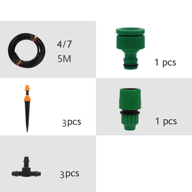 Micro Drip Plant Watering Kit DIY Garden Irrigation Mist Cooling System with Adjustable Nozzles and Water Timer Package: 5M