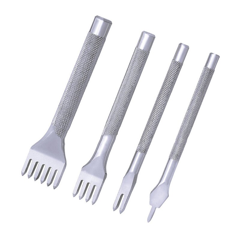 Lmdz Leer Ponsen Gereedschap, tool Staal 4Mm 1/2/4/6 Prong Diy Diamant Vetersluiting Stiksels Beitel Set Lederen Craft Ponsen