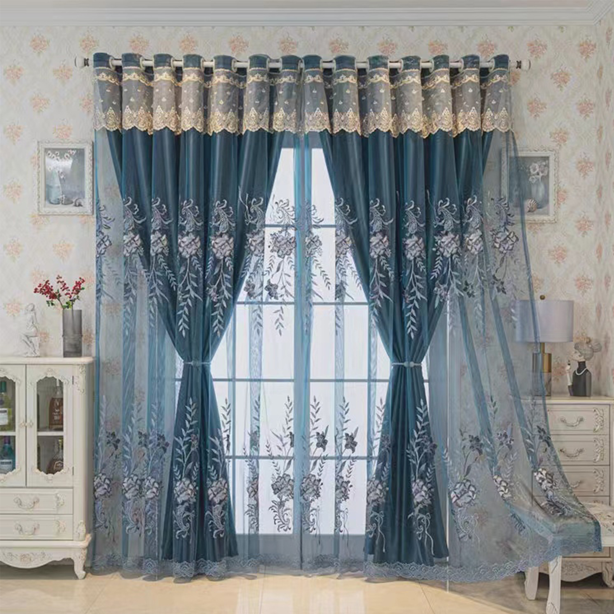 Rideau brodé de luxe moderne, Protection solaire bloquant la lumière, idéal pour le salon de la chambre à coucher, accessoire de décoration pour la maison, 1 pièce