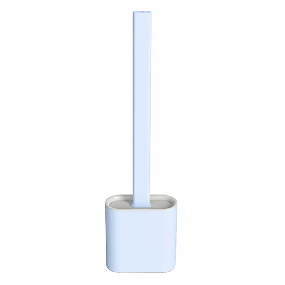 Toilet Brush Kit Household Long Holder Silicone Flex Cleaning Brush with Base and Sticker Bathroom Toilet Brush: Blue