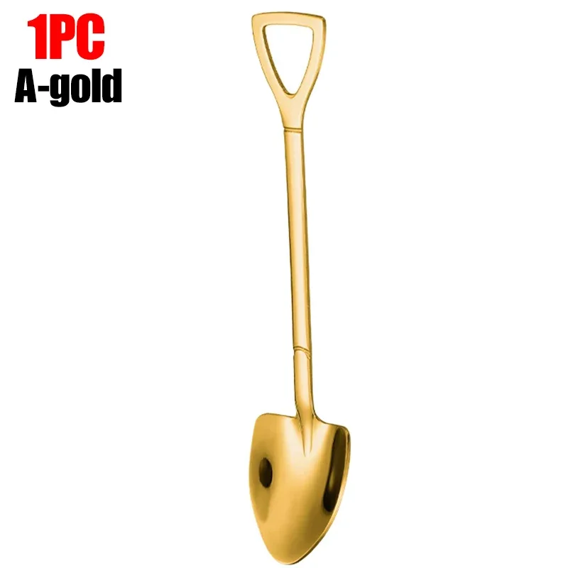 1/8pcs Shovel Spoons Coffee Stirring Spoon Stainless Steel Ice Cream Dessert Watermelon Scoops Kitchen Tableware Set: light yellow