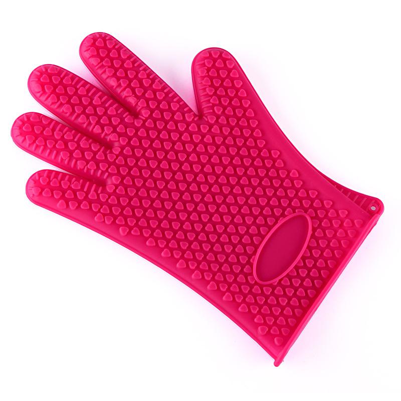 Hittebestendig, Waterdicht, Brandwonden, Antislip, Isolatie Oven, Magnetron, vijf Vinger Siliconen Handschoenen: Rose Red