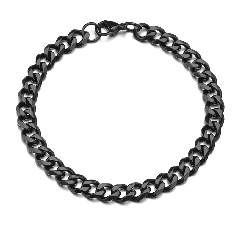 3/5/7/9mm Polished Stainless Steel Bracelet for Men Women Gold Black Color Punk Casual Curb Cuban Link Chain Bracelet