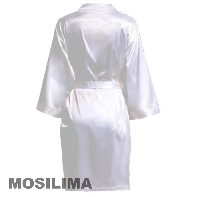 Bata de novia para equipo de de boda, Kimono con letras negras, Pamas de satén, albornoz liso para dama de honor SP2000: XXL / Blanco