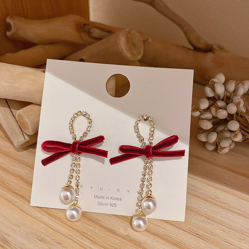 Boucles d'oreilles coréennes élégantes en Imitation de perles pour femmes, bijoux brillants en strass, à la , pour fête de mariage, pour amis: ER21Y1131