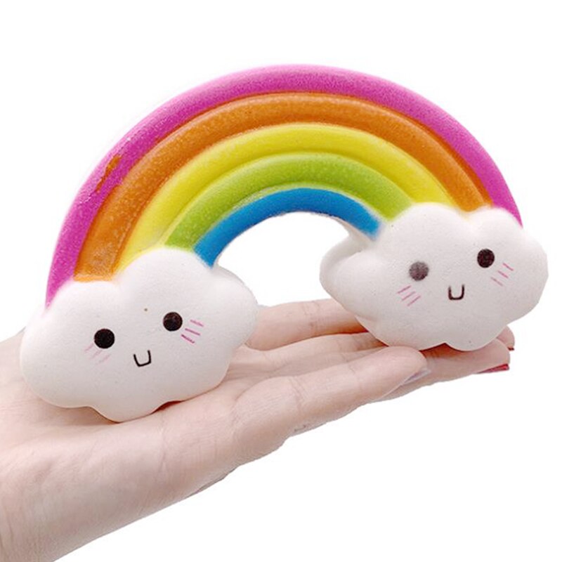 Kawaii Smiley Rainbow Squishy Slow Rising Simulation Bread Cake Soft Scented Stress Relief Squeeze Toys 15.5x8.5 CM