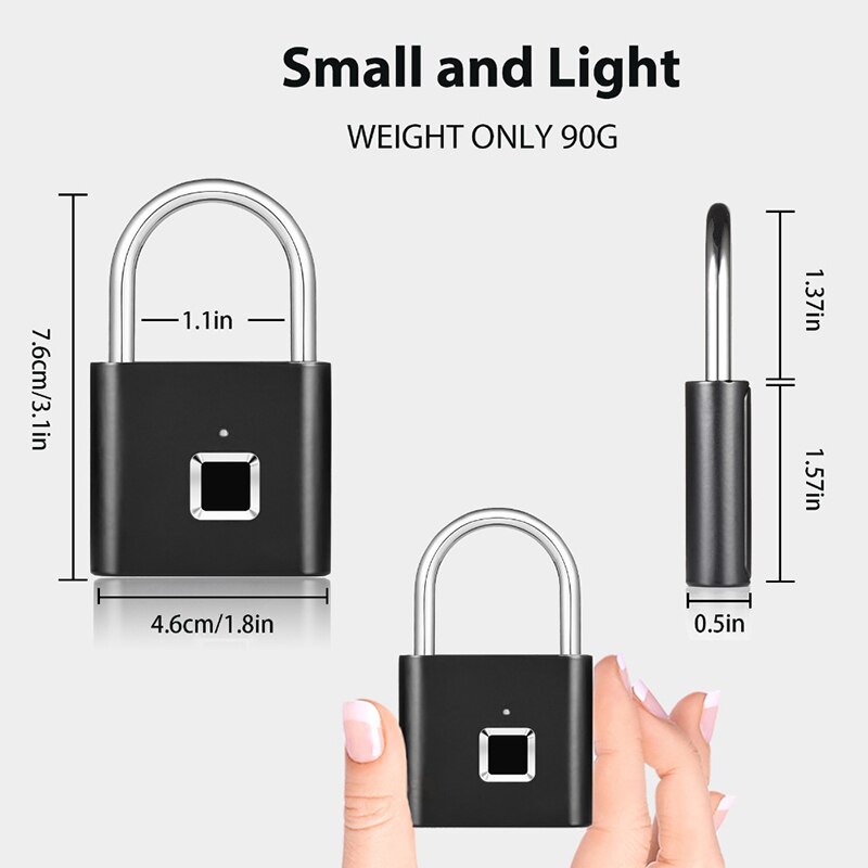 Smart Biometric Thumbprint Door Padlocks Rechargeable Door Lock Fingerprint Smart Padlock USB Keyless Quick Unlock