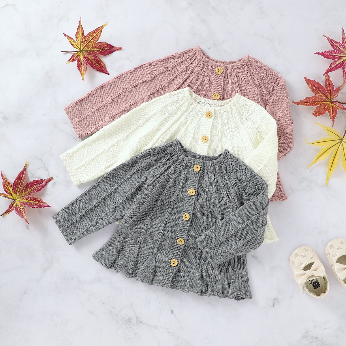 Winter Baby Meisje Gebreid Vest Eenvoudige Effen Kleur Lange Mouw Losse Versie Kleding Baby Warm Truien 0-24M