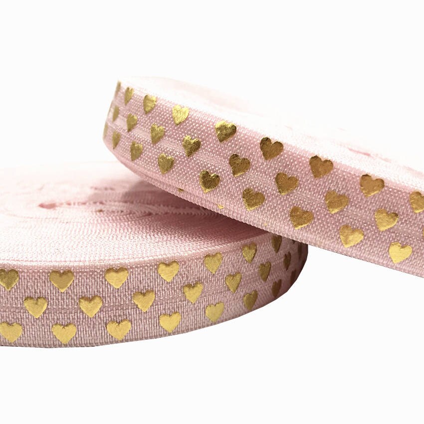 Goudfolie Liefde Hart Gedrukt Vouw Over Elastische Singels 16mm 10 Yards DIY 5/8 "Stretch Handgemaakte Meisjes Haar band Naaien Linten: GS477 Pink