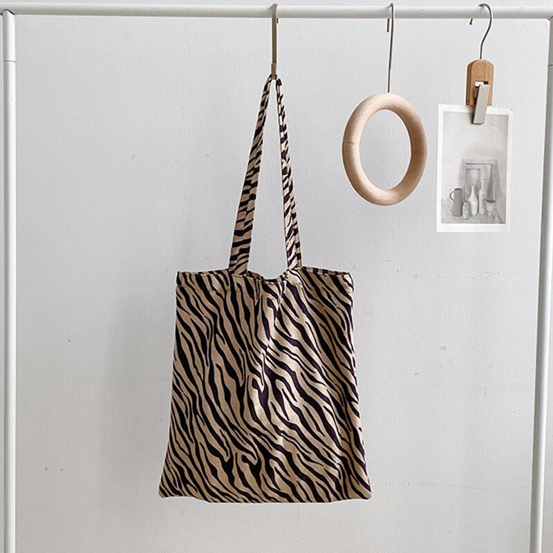 Funmardi Mode Zebra Gedrukt Shopping Tassen Canvas Vrouwelijke Handtassen Trendy Schoudertas Hoge Capaciteit Tas WLHB2386: Abrikoos