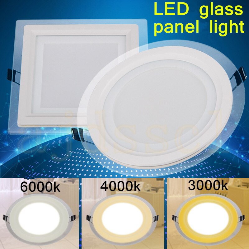 Led panel downlight rundt glass deksel lys 6w 12w 18w dimbare  ac110 v 220v høye lyse tak innfelte lamper  ac85-265 +  driver