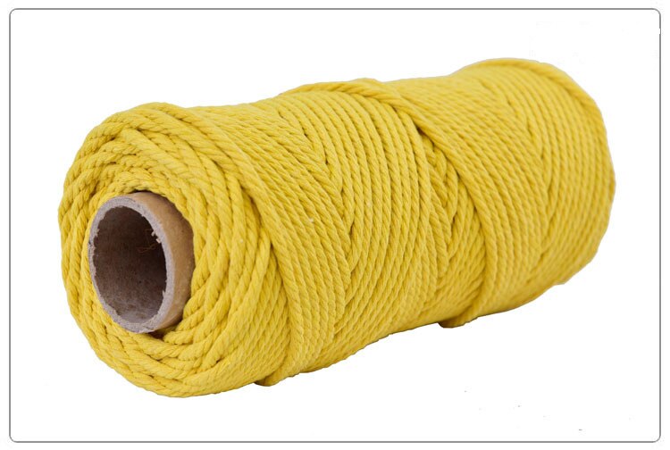 4mm 100%  bomuldssnor farverig reb ledning beige snoet håndværk macrame snor gør-det-selv bryllup hjem tekstil dekorative forsyning 100m: Gul