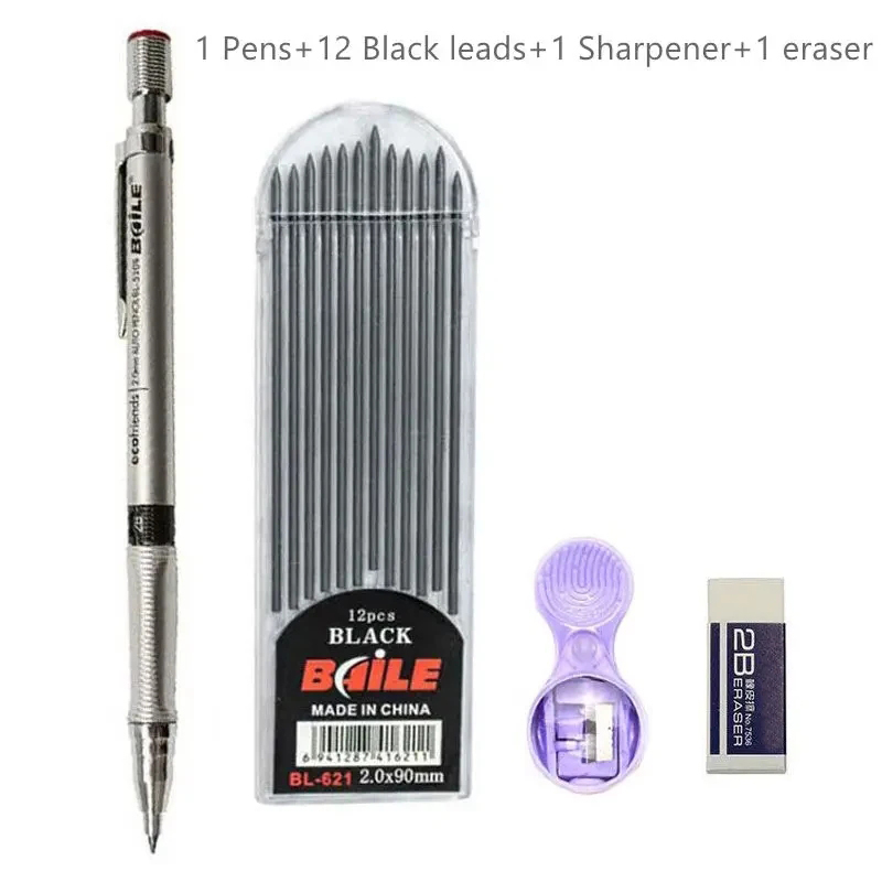 2.0mm Mechanical Pencil Set 2B Automatic Pencils with Color/Black Lead Refills for Draft Drawing, Writing, Crafting, Art Sketch: Red