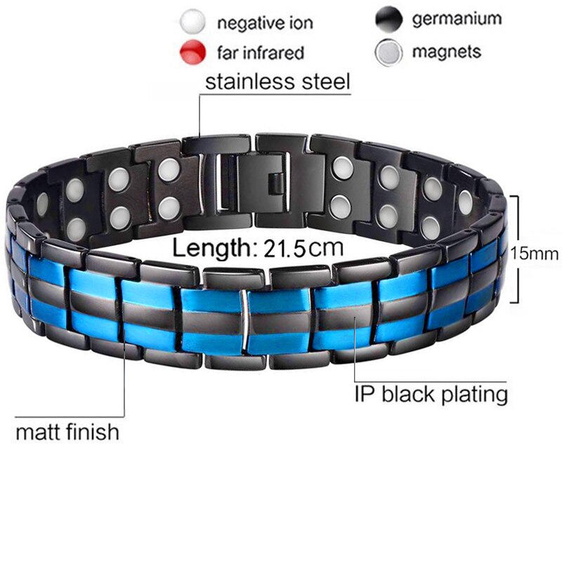 Frauen Männer magnetisch die Gesundheit Armband Schwarz Titan Stahl Energie Therapie 4 in1 Magnete Negativ Ionen Germanium Armreifen: 26
