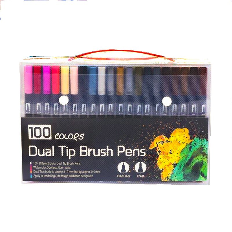 120 Kleuren Box Art Markers Fine Liner Dual Tip Borstel Pennen Set Tekening Schilderij Aquarel Pen Schoolbenodigdheden: 100 Colors Black