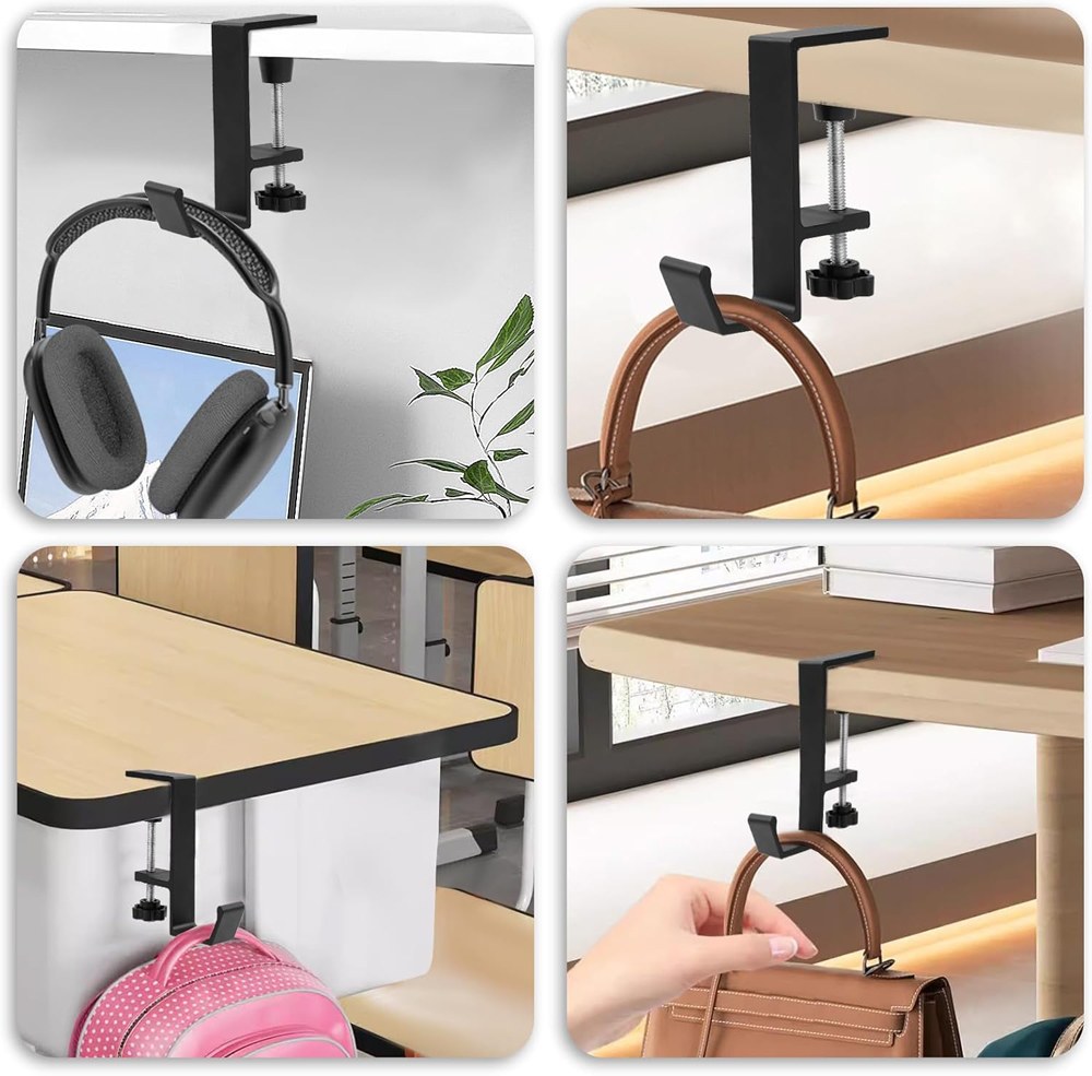 Metal Adjustable Desk Edge Hook Gaming Headset Desk Hanger Backpack Storage Hanging Hook Holder Punch-free Home Office Organizer