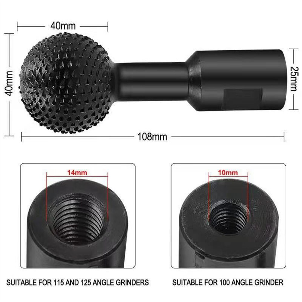 Sfæriske spindler formet træ hulning 10/14mm kugle huljern power carving vedhæftning til vinkelsliber træ rille udskæringsværktøj