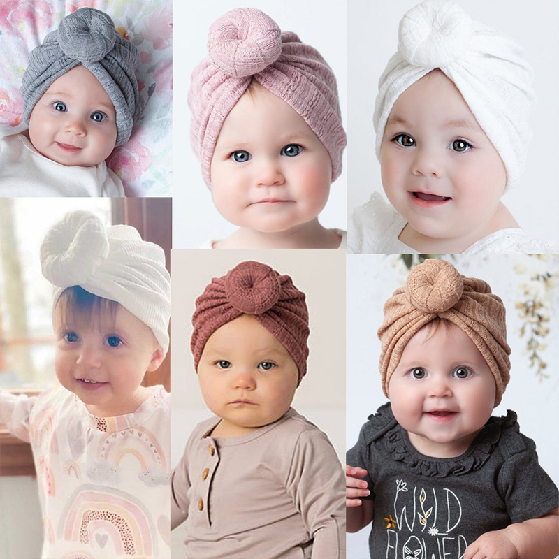 Turban doux pour bébé fille, chapeau pour -né, couleur unie, automne et hiver