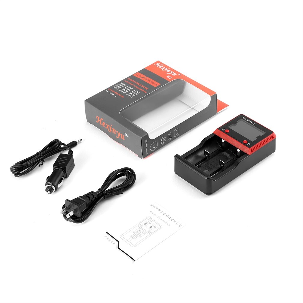 Hxy-H2 Digital Lcd Display Battery Charger Advanced Protection Batteries For 26650/18650/18490/17335/16340/10440 Black
