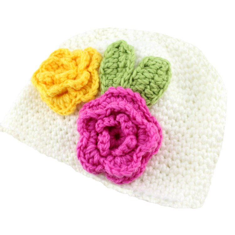 Crochet Handmade Wool Baby Kids Child Two Flower Cap Hat Cute WMZ-1007