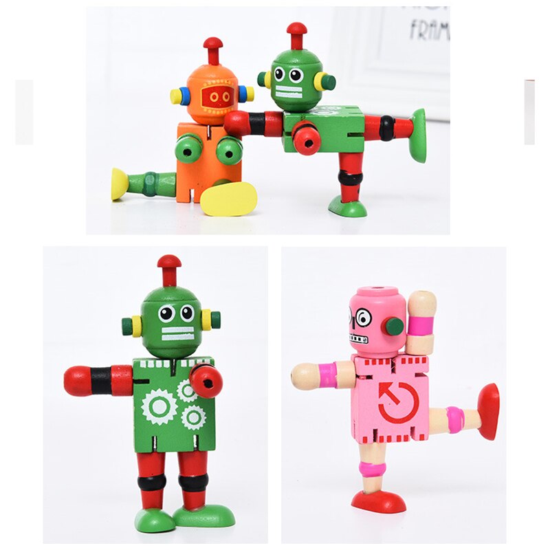 Wooden Robot Toy Joint Moving Deformation Robot Toy for Kids Home Decoration FO