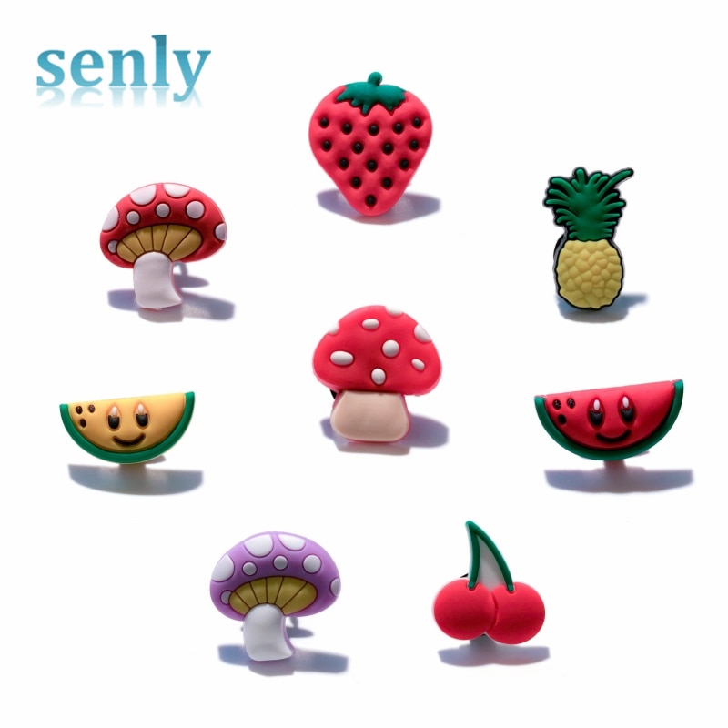 Venta única, 1 unidad de abalorios de zapatos de PVC con frutas y flores, accesorios para hebillas de zapatos, pulseras aptas para Croc JIBZ, de Navidad para infantil