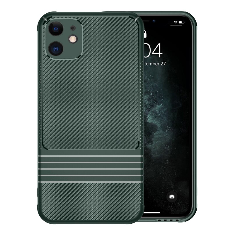 Iphone 11 Mobiele Telefoon Shell Siliconen Soft Shell Apple 11 Pro Max Carbon Fiber Anti-Val Tpu Beschermende mouw: 11Pro Max  green