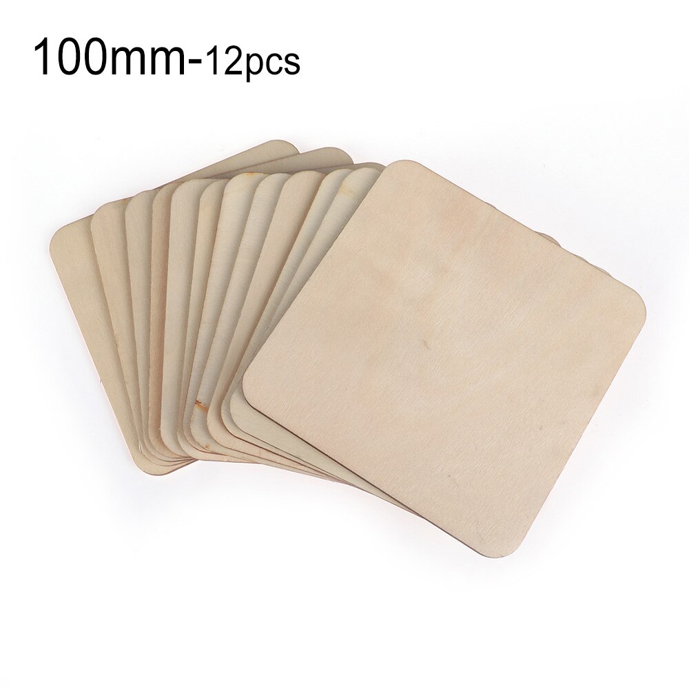 10/50/100 pièces pyrogravure projets jeux Scrapbooking modèle de construction carré non fini pièces en bois Plaque vierge pour bricolage Craft: 100mm-12pcs