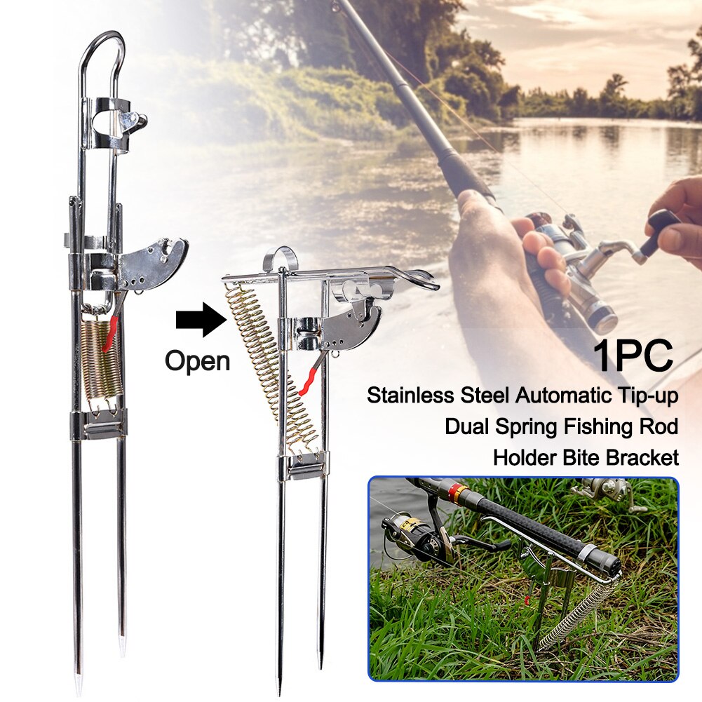 Adjustable Sensitivity Dual Spring Ground Stand Fishing Rod Holder Automatic Tip-up Stainless Steel Hook Setter Outdoor Portable